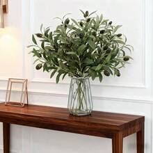 1/3/4/5/6pcs Artificial Green Plant Stems, Olive Tree Branches For Home Vase And Wedding Decor, Fake Gypsophila Flower Bouquet For Outdoor Garden, Birthday Party, Bridal Bouquet, Home Living Room Bedroom Windowsill Vase Decoration, New Year Decor - Olive Branch - View 3