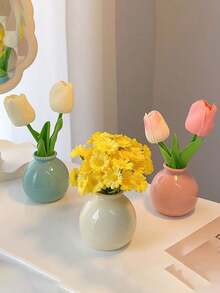 1/2/5pcs Cream Ceramic Small Flower Vases, Minimalist Decor For Tabletop, Entryway, Living Room, High-End Dried Flower/Artificial Flower Arrangement - Multicolor - View 5