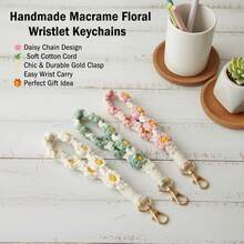 1pc Flower Chrysanthemum Wrist Strap Small Daisy Key Chain Hand Woven Key - A - View 2