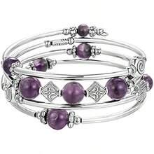 Fashion Bohemian Jewelry Multilayer Charm Bracelet With Thick Silver Metal Beads, Beaded Pearl Bangle Wrap Bracelet -Gift For Women Local Shipping - Màu tím - Xem 1
