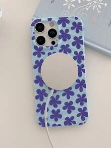1个蓝色花卉图案波浪磁吸环摄像头孔时尚手机壳，兼容苹果17、17 AIR、17 PRO、17 PRO MAX、16、15、14、13、12、11 Plus Pro Max，生日礼物，送给女朋友、男朋友、朋友或自己 - 彩色 - 查看 3