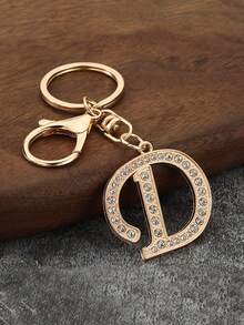 1件男女通用优雅镀金镶钻英文字母钥匙扣吊坠 - 金色 - 查看 5