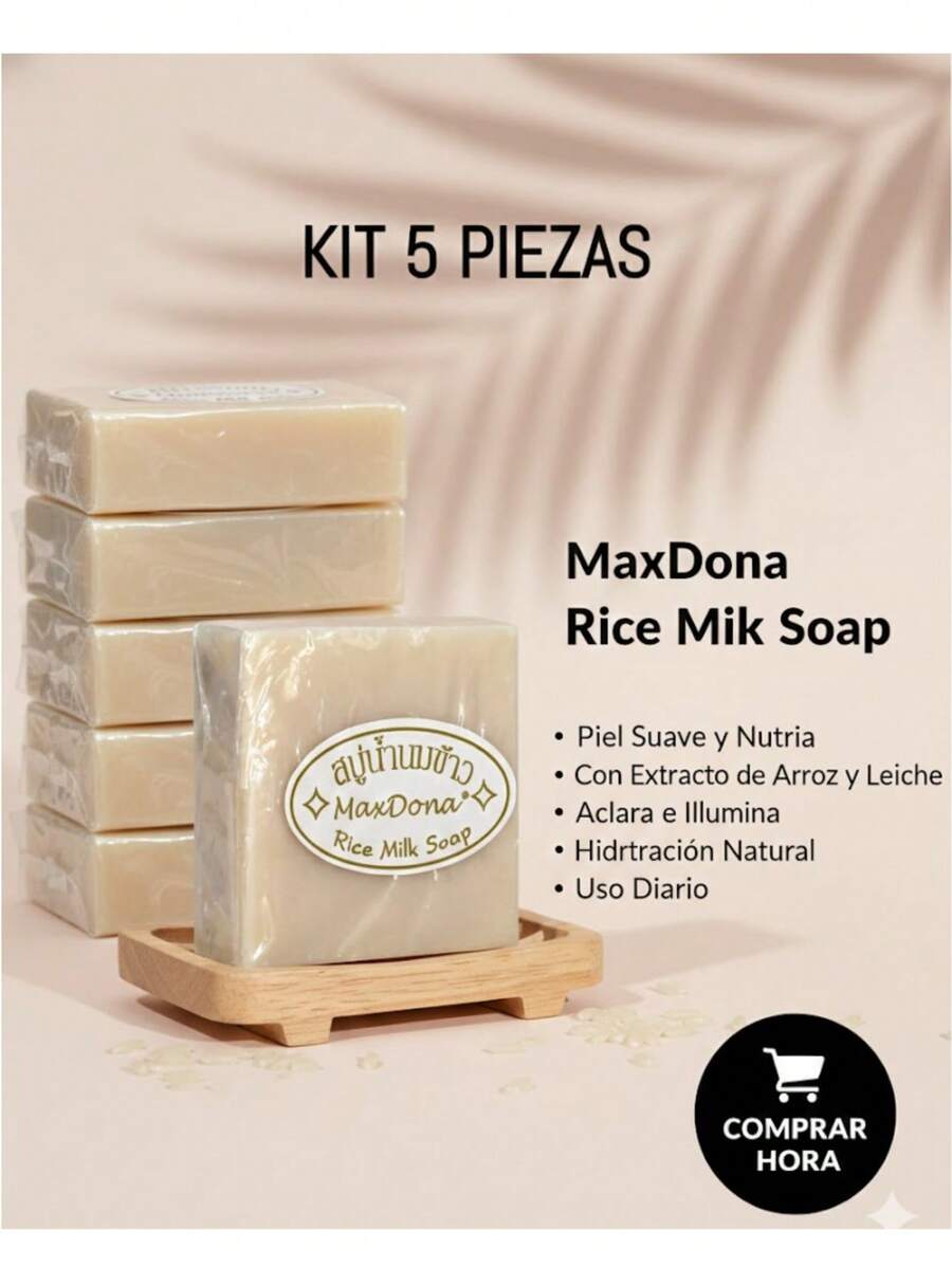 Kit 5 Jabones Con Extracto De Arroz Y Leche Para Aclarar La Piel Maxdona - Milk - Ver 1