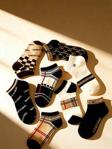Men's Socks, Made Of Polyester, Lightweight And Breathable, Multicolor Letter Striped Pattern, Versatile Casual Socks Suitable For Daily Wear, Vacation, Outdoor Sports, Perfect Gift For Friends, Couples, Birthday, Thanksgiving, Family Gatherings, Fashionable And Comfortable, Random Color Men's Ankle Socks - Multicolor - View 10