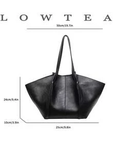 2pcs Low Tea Solid Color PU Leather Shoulder Bag Women Casual Large Capacity Tote Bag, Book Bag With Double Handles And Snap Closure, Suitable For Travel, Shopping, Dating, Gift For Ladies, Fit For Teens, College Girls, And Office Workers, Great For Office, School, Work, Business, Commuting, Outdoor, Travel, Picnic - Black - View 4