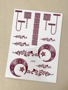 1pc Maroon Tattoo Stickers For Hand, Waterproof Temporary Tattoos For Women, Moon Design Henna Sticker For Festival Body Art - Burgundy - View 5
