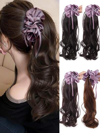 Purple Hair Ring Claw Clip Synthetic Wigs Autumn Winter Style Layered Curly Ponytail Low Tie Natural Ponytail Suitable For Women's Daily Wear And Gatherings Hair Clip Hair Bow Hair Accessories Women Hair Claws