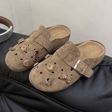 2025 Nuevas Zapatillas  de Suela Gruesa para Mujeres, Primavera Verano, Zapatillas de Punta Cerrada, Zapatillas de Exterior, Zapatillas de Frijol Perezoso - Caqui - Ver 8