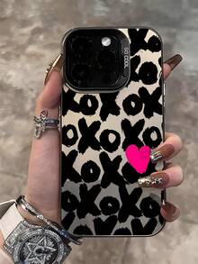 1pc Personalized English Heart Pattern Shockproof Scratch-Resistant Phone Case With Independent Button, Compatible With IPhone 11/13/15/15 Plus/15 Pro/15 Pro Max/11/12/13/14 Pro Max/XS/XR/11 Pro/11 Pro Max/12 Pro/12 Pro Max/13 Pro/13 Pro Max/14 Pro/14 Pro Max/14 Plus/7 Plus/8 Plus/8/SE2 And Series - Multicolor - View 1