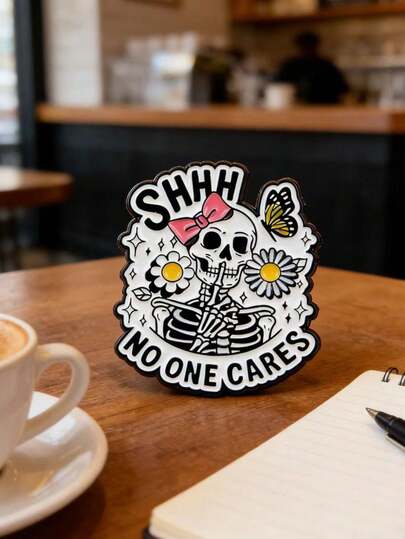 Cute Quiet Skull Brooches With "I Say SHH, No One Cares" - Cute Bow Skull Pins With Meaningful Gestures - And Long-Lasting Statement Accessories Such As Jackets, Bags, And Backpacks Decorated With Flowers And Butterflies - Gifts For Offices, Parties, And Casual Wear - Novel And Humorous Brooches For Both Women And Men - Interesting Quote Accessories