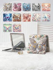 1pc Luxury Butterfly Series Compact Makeup Mirror, Foldable, Ultra-Thin, Portable, PU Leather, Suitable For Various Occasions: Travel, Gatherings, Work, School, Suitable For All Ages - Multicolor - View 1