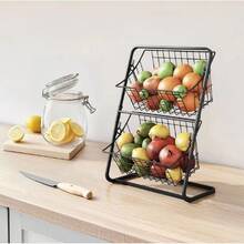 Estante Organizador de Cocina de Metal de Doble Capa con Cestas Extraíbles, Organizador de Encimera para Frutas y Verduras, Soporte para Condimentos, Cesta de Almacenamiento Multifuncional para Cocina y Baño - Negro - Ver 4
