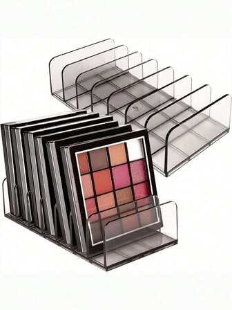 1pc Eyeshadow Palette Makeup Storage Box, Transparent Gray Cosmetic Organizer, Suitable For Vanity, Dresser, Bathroom Counter, Cabinet, 7 Compartments, Room, Home, Bedroom, Bathroom, House, Pink Room, Living Room Decor, Travel Essentials, Gift Bag, For Mom, Dad, Men, Friends, Teachers, Birthday, Wedding, Desk, Shelf, Accessories, Gift Box, Fun Gift, Storage