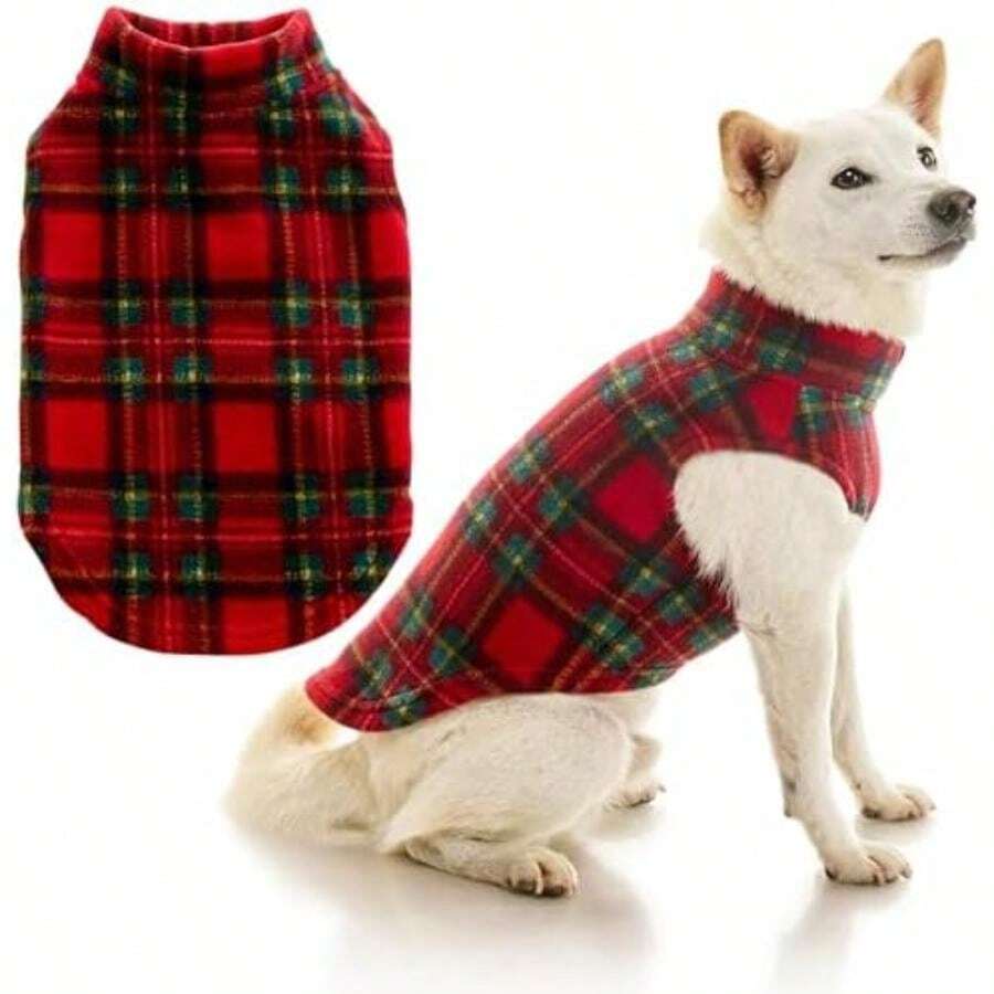Gooby - Stretch Fleece Vest, Pullover Fleece Vest Jacket Sweater for Dogs, Forest Green, X-Large(Cuadros rojo X-Large Length (16.5")) - Multicolor - Ver 1
