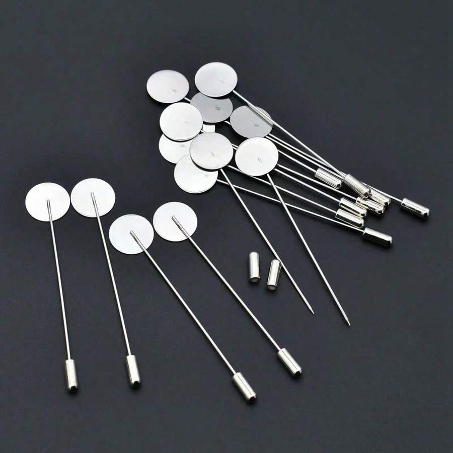 10pcs DIY Craft Supplies, Brooches, Scarf, Collar Decor Pins, Sweater Clips, Round Base Holders, Accessories - One-word Needle - View 1