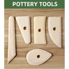 5pcs Ceramic Art Tools Wooden Frame Knife Set, Throwing Ribs, Scraping Blades, Handmade Pottery Tools - Wood Color - View 3