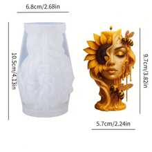 1个向日葵蜜蜂主题硅胶模具，3D立体浮雕手工DIY模具，包含半脸向日葵、滴落的蜂蜜和蜜蜂元素，柔韧易脱模，适用于制作蜡烛、树脂装饰品、石膏工艺品——可DIY艺术感十足的蜜蜂向日葵拟人化蜡烛、小众美学装饰、创意手工礼品，将浪漫奇幻的拟人化自然之美融入手工项目。 - 白色 - 查看 6