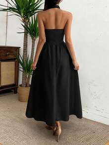 Unadoll 女士春夏连衣裙，露背吊带、拉链和褶裥设计，休闲优雅，是海滩、度假、约会、音乐节、情人节、生日和派对的完美之选。黑色 - 黑色 - 查看 2