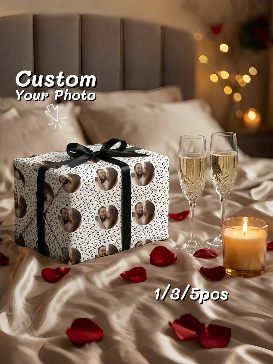 1pc Customized Photo Wrapping Paper, Personalized Valentine's Day Gift Wrapping Paper, Customized Name Valentine's Day Wrapping Paper, Exclusive Gift Wrapping Paper, Personalized Valentine's Day Wrapping Paper, Anniversary Personalized Gift Wrapping Paper, Valentine's Day Wrapping Paper, Valentine's Day - Multicolor - View 1