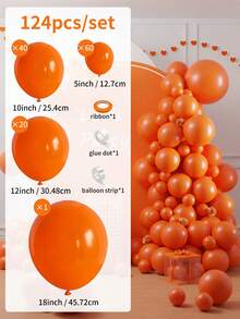124/60/10 piezas Juego de arco de globos naranja, globos de látex naranja de 18/12/10/5 pulgadas, guirnalda de globos de tamaños surtidos, adecuado para ceremonia de graduación, otoño, fiesta de cumpleaños con tema tropical, boda, baby shower, revelación de género, decoración de fiesta de Halloween - Naranja - Ver 11