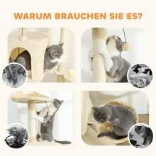 Cat Tree 140 Cm Cat Tower With Hammock, Ladder, Cave, 2 Plush Balls, Sisal Posts, 48 X 48 X 140 Cm, Beige - Ginger - View 6
