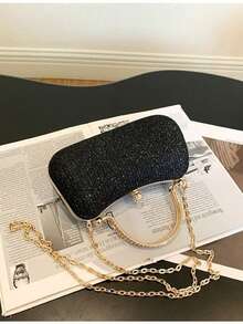Shiny Sequin Luxury Mini Rhinestone Decorated Box Bag, Evening Clutch, Faux Pearl Metal Chain Crystal Decor, Suitable For Party Girls, Ladies, Brides, Perfect For Party, Wedding, Prom, Gala - Multicolor - View 9