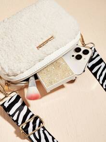 1pc Girls' Cute Plush Crossbody Bag, Adjustable Zebra Print Strap, Adorable & Fashionable, Great Gift - Multicolor - View 8