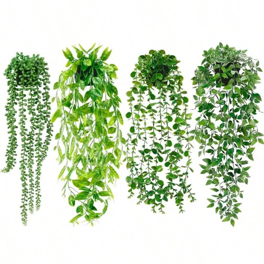 人造垂吊植物、仿真垂吊植物、盆栽绿植、仿真桉树藤蔓、曼陀罗藤蔓盆栽,适合室内/室外家居置物架装饰 - 綠色 - 查看 1