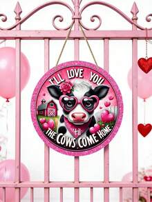 “爱你到永远”情人节木质圆形花环 - 浪漫乡村风格门饰，完美节日礼物，适合温馨的家、客厅、庭院和卧室装饰 - 彩色 - 查看 3