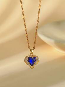 Dây chuyền hình trái tim đang thịnh hành, mặt dây chuyền pha lê nhiều màu sắc độc đáo dành cho nữ, phù hợp để đeo hàng ngày, dự tiệc và đi nghỉ mát. - Trái tim - Xem 4