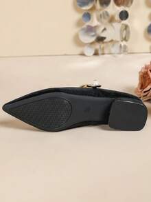 Women's New Pointed Toe Low Heel Mules, Fashionable Slip-On Mary Jane Shoes - Black - View 10