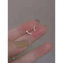 1pair Small Cubic Zirconia Inlaid Meteor Shaped Minimalist Curved Stud Earrings - 黃金 - 查看 7