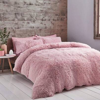 Cuddly Catherine Lansfield Deep Pile Faux Fur King Duvet Cover Set With Pillowcases Silver Grey