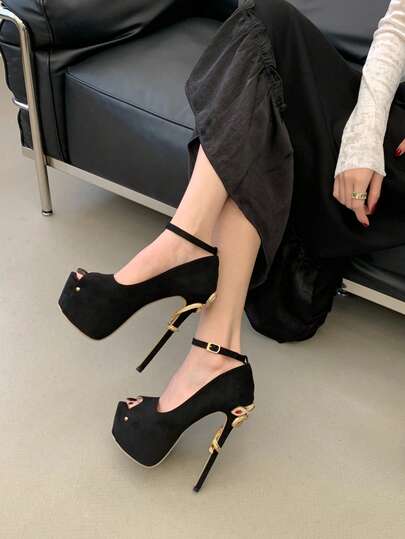 17cm High Heel Pumps, Elegant Hollow-Out Sandals With Metal Snake Decor, Comfortable Sexy Stilettos For Party, Dancing, Nightclub, Fashion Show, Size 35-42