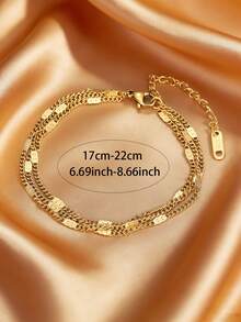 MONALLY 18K镀金三层不锈钢手链，女士可叠戴精致链条手链，防水饰品，日常佩戴时尚配饰，礼品之选 - 鏈條手鍊 - 查看 4