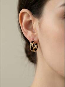 Effortless French Girl Jewelry: Vintage Gold Hoop Earrings For Women - Fall & Winter Staple, Chunky Hoop Set, Old Money Aesthetic Everyday Earrings (Clean Girl Core, Gift Idea) - Black - View 4