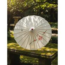 Paraguas de papel para bodas (1/2/5/10 piezas) - Mangos de madera, paraguas de papel pintados a mano, sombrillas blancas, paraguas de papel al óleo redondos chinos retro, perfectos para bodas, novias, bodas vintage, sombrillas al aire libre, sombrillas Hanfu, accesorios, fotografía y decoraciones de boda. - Beis - Ver 8