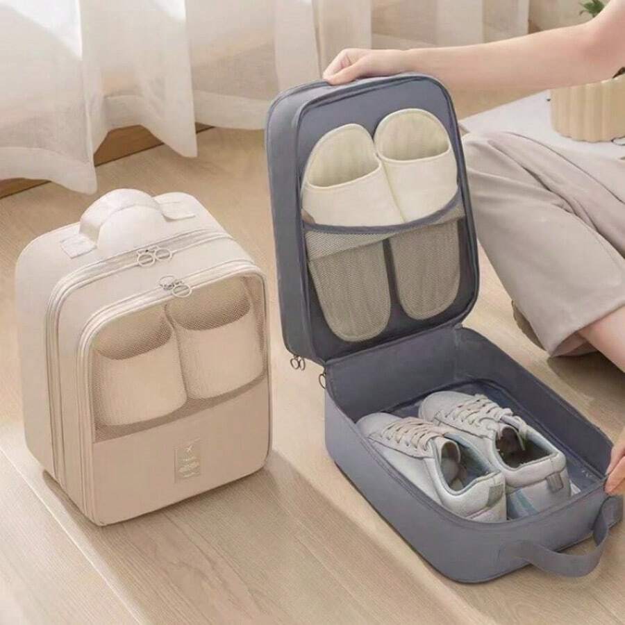 Large Capacity Travel Shoe Bag, Can Hold 3 Pairs Of Shoes, Made Of , Dust-Proof And Breathable Material, Ergonomic Handle Design, Available In Grey And Black, Ideal For Travel Storage - 彩色 - 查看 1