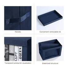 Organizing Bins With Lid - 4 Pack Foldable Clear Window Storage Bins, Large Storage Boxes With Handles, Storage Containers For Clothes, Towel, Blanket, Sheet, Navy Blue - DarkBlue - View 8