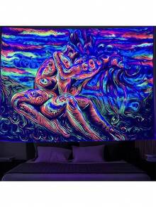 SparkLia Blacklight Lover Tapestry, Colorful Abstract Art Of Love Kiss UV Reactive Neon Tapestries, Woman Glow In The Dark Wall Hanging Home Décor For Bedroom - 51.2" X 59.1" - 1PC - 查看 2