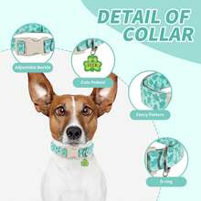 圣帕特里克节主题幸运绿三叶草狗项圈，配有快拆安全扣，透气材质，饰有四叶草吊坠，适合小型/中型/大型犬，时尚百搭，室内外皆宜，是欧美宠物爱好者的完美礼物。