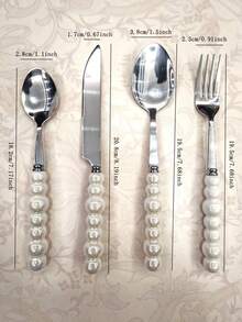 2/4/12/24pcs Set Exquisite Pearl-Shaped Stainless Steel Silverware Set, Includes Ceramic Handle Dinner Knife, Dessert Spoon, Fork And Soup Spoon - Unique Elegant Kitchen Tools And Accessories, Suitable For Restaurant And Home Daily Dining - Gold - View 12