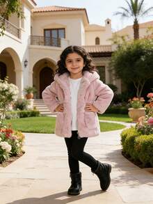Girls' Winter Padded Jacket With Ear Decor, Toddler & Tween Girl Warm Cotton Outerwear