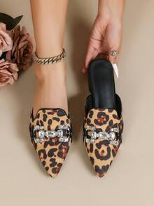 Women's New Pointed Toe Mule Shoes With Rhinestone Decor, Fashionable Slip-On For Office Wear - Multicolor - View 2