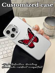 1 pieza Funda de teléfono protectora con lente hueca blanca y texto de mariposa personalizado, compatible con iPhone 17 Air, 16, 15, 14, 13, 12, 11 Pro Max - Blanco - Ver 7
