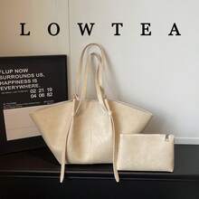 low tea 2pcs Solid Color PU Leather One Shoulder Bag Women Casual Large Capacity Tote Bag, Book Bag With Double Handles And Snap Closure, Suitable For Travel, Shopping, Dating, Women's Gift, Suitable For Teenage Girls, College Students, Beginners And White-Collar Workers, Ideal For Office, School, Work, Business, Commuting, Outdoor, Travel, Picnic - White - View 7