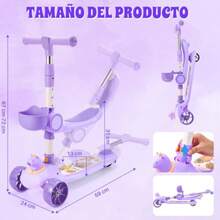 CYPNNasjac Scooter Plegable para Niños Patinete de Altura 3 Ajustable para Niños 2 a 7 años Patín del Diablo Monopatin 3 Ruedas con Luz LED y MúsicaFashion - 219774605 - Ver 7