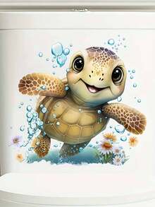1pc Charming Turtle Toilet Seat Sticker - Waterproof Bathroom Decal, Suitable For Toilet Seat, Wall And Door, Beautiful Home Decor - Multicolor - View 10