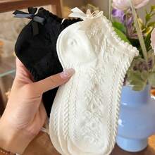 2/4/6双装女士薄款透气短袜，带可爱蝴蝶结、低帮和蕾丝边，夏季 - 彩色 - 查看 3