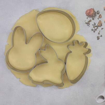 Stainless Steel Criss-Cross Frame Easter Cookie Cutter Mold, Cartoon Rabbit & Egg Shaped Baking Tool, Candy Embossing Dessert